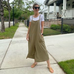 Olive green jumpsuit.